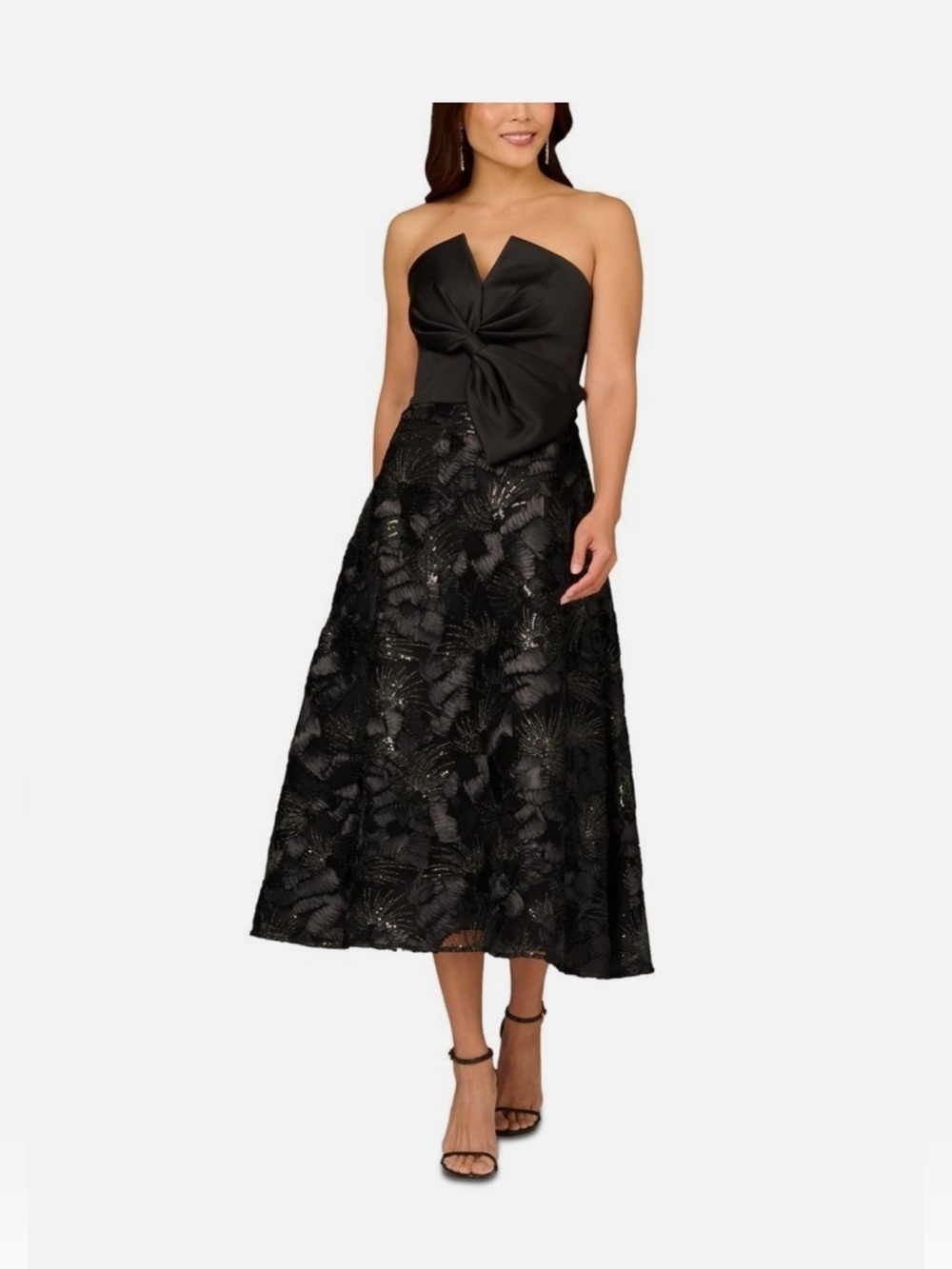 Aidan Mattox Strapless Black Midi Dress with Knotted Bust
